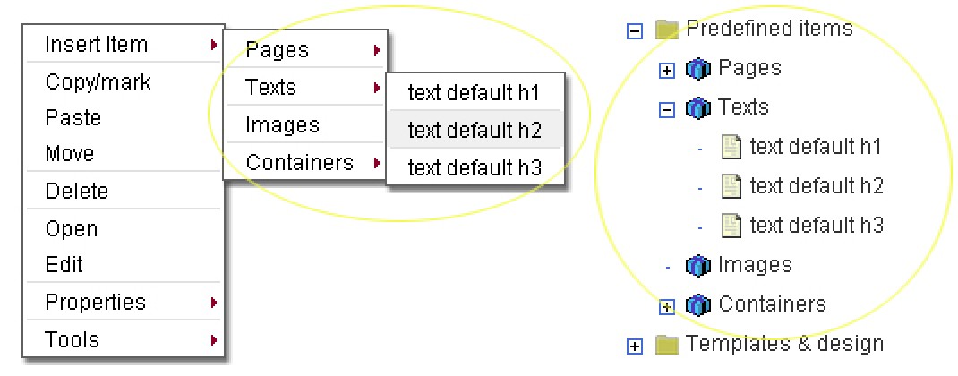 Content management - Insert predefined item