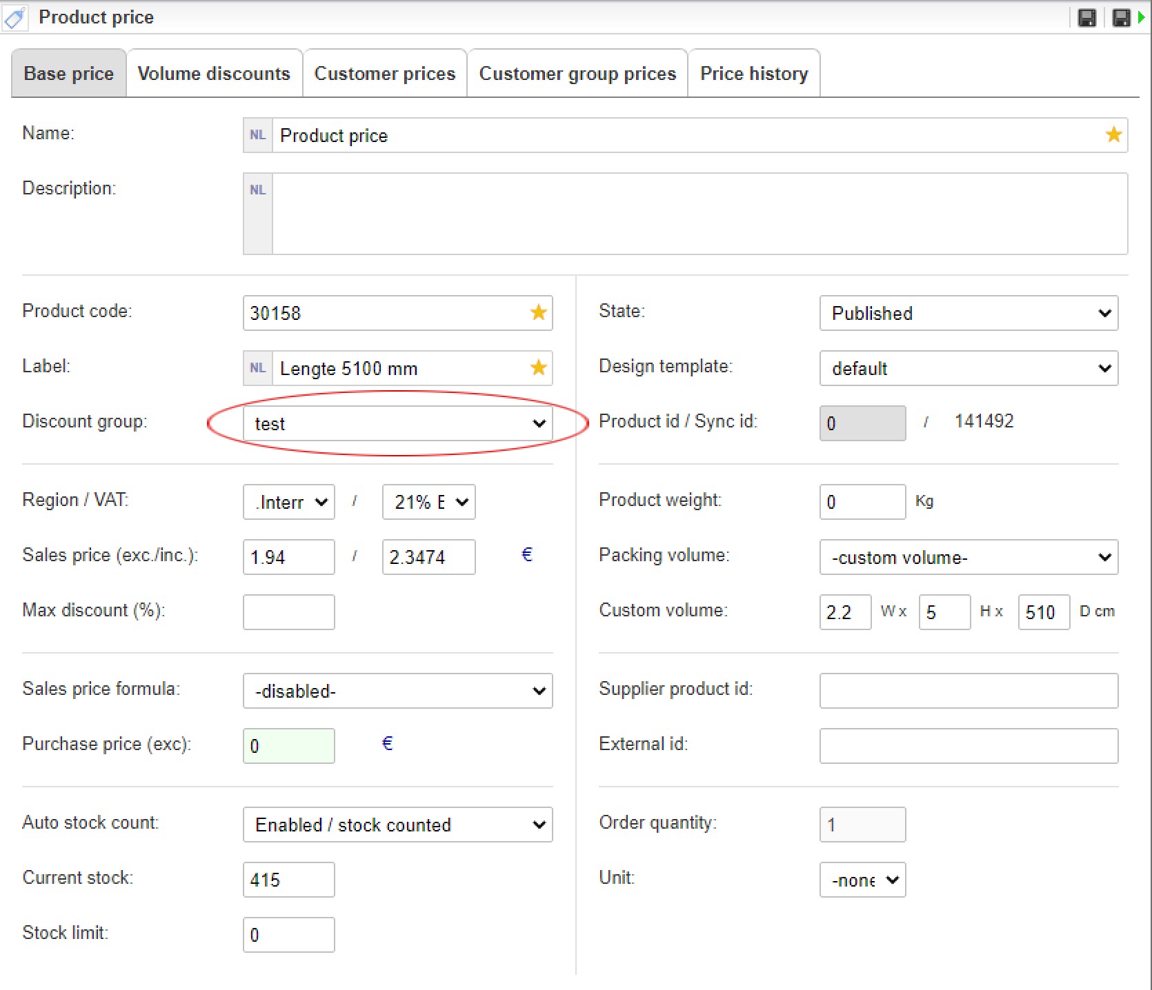 Product discount groups c