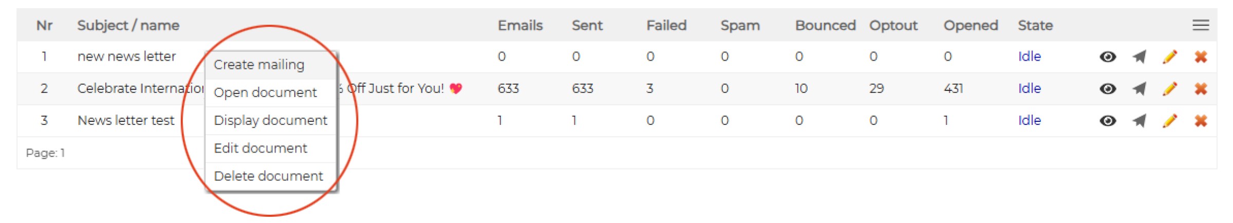 Mail document right menu