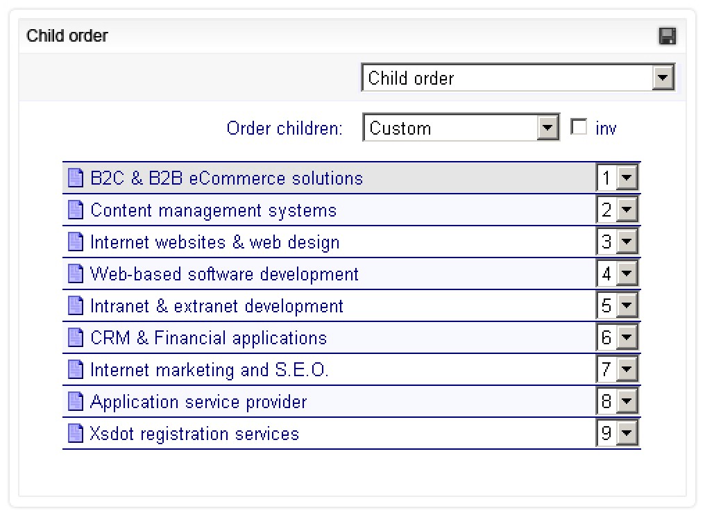Content management - Item child order properties