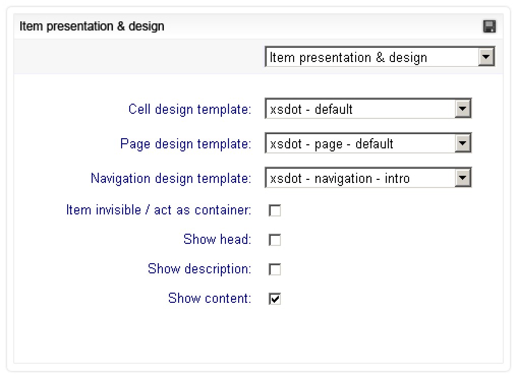 Content management - Item presentation and design properties