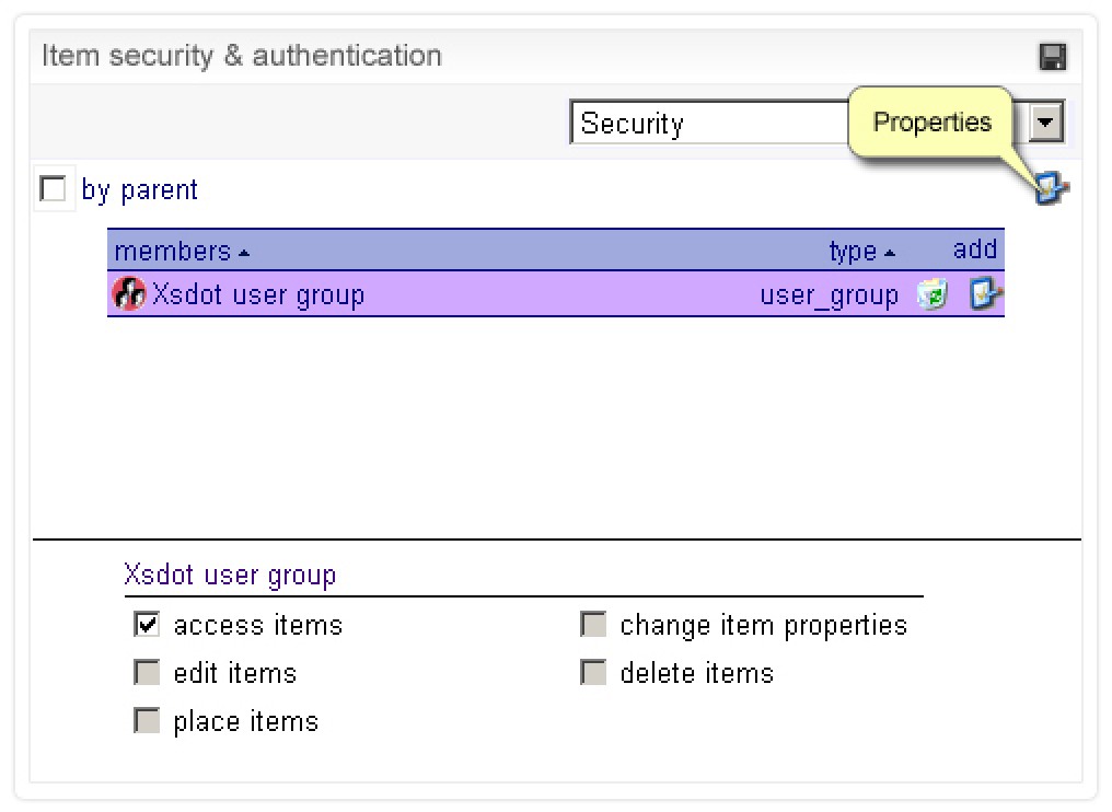 Content management - Item security and authentication properties