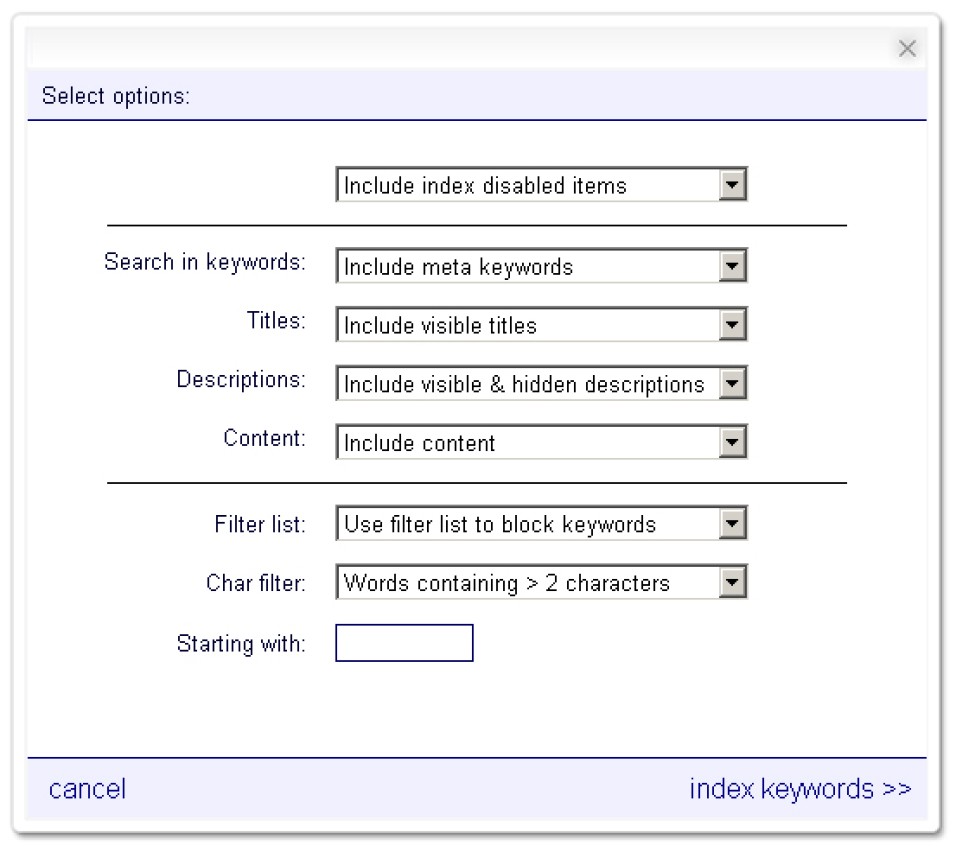 Keyword index tool